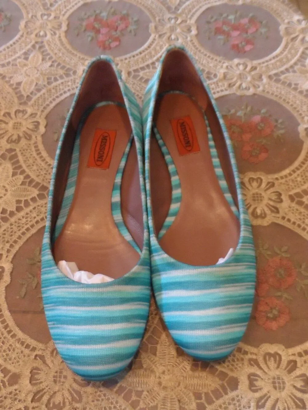 Missoni Tessuto Ocean Blue & White Striped Knit Ballet Flats Size IT 40 US 10